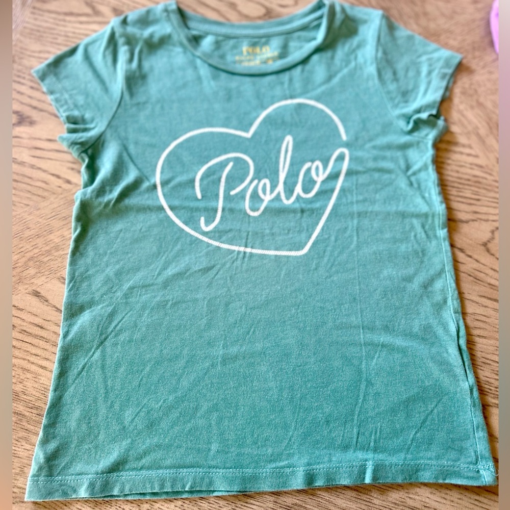 Polo by Ralph Lauren Teal Short Sleeve Tee with Heart Logo  (girls 7)